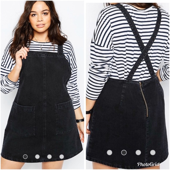 ASOS Dresses & Skirts - ASOS Denim Open Back Pinafore Dress Black size 10